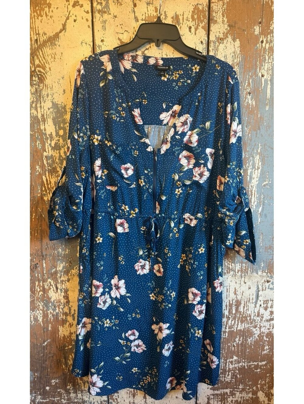 Torrid blue floral zip-front knee length dress size 1 1X 14/16